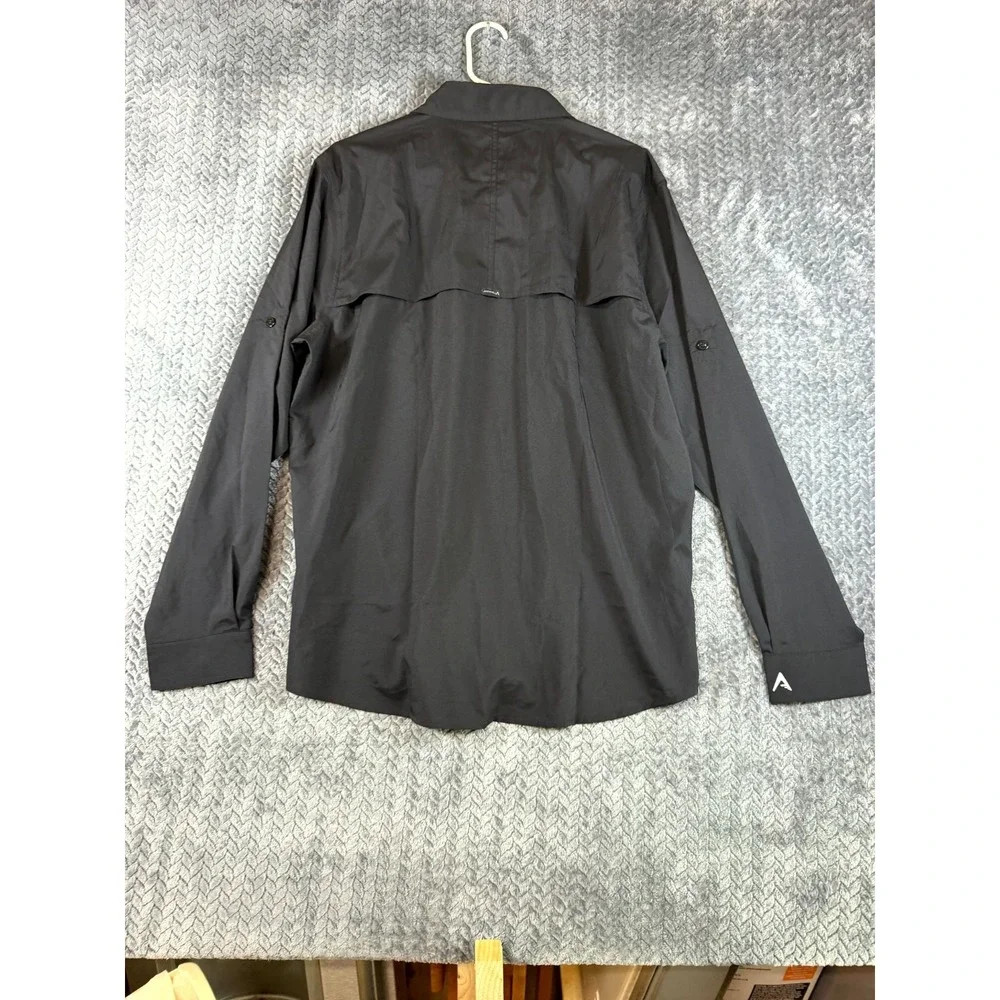 Antigua Camp Shirt Mens L Black Tactical Button Front Long Sleeve Chest Pockets